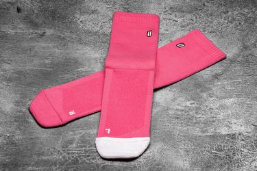 Nobull Crew Neon Men's Socks Pink White | Australia (WG6752)